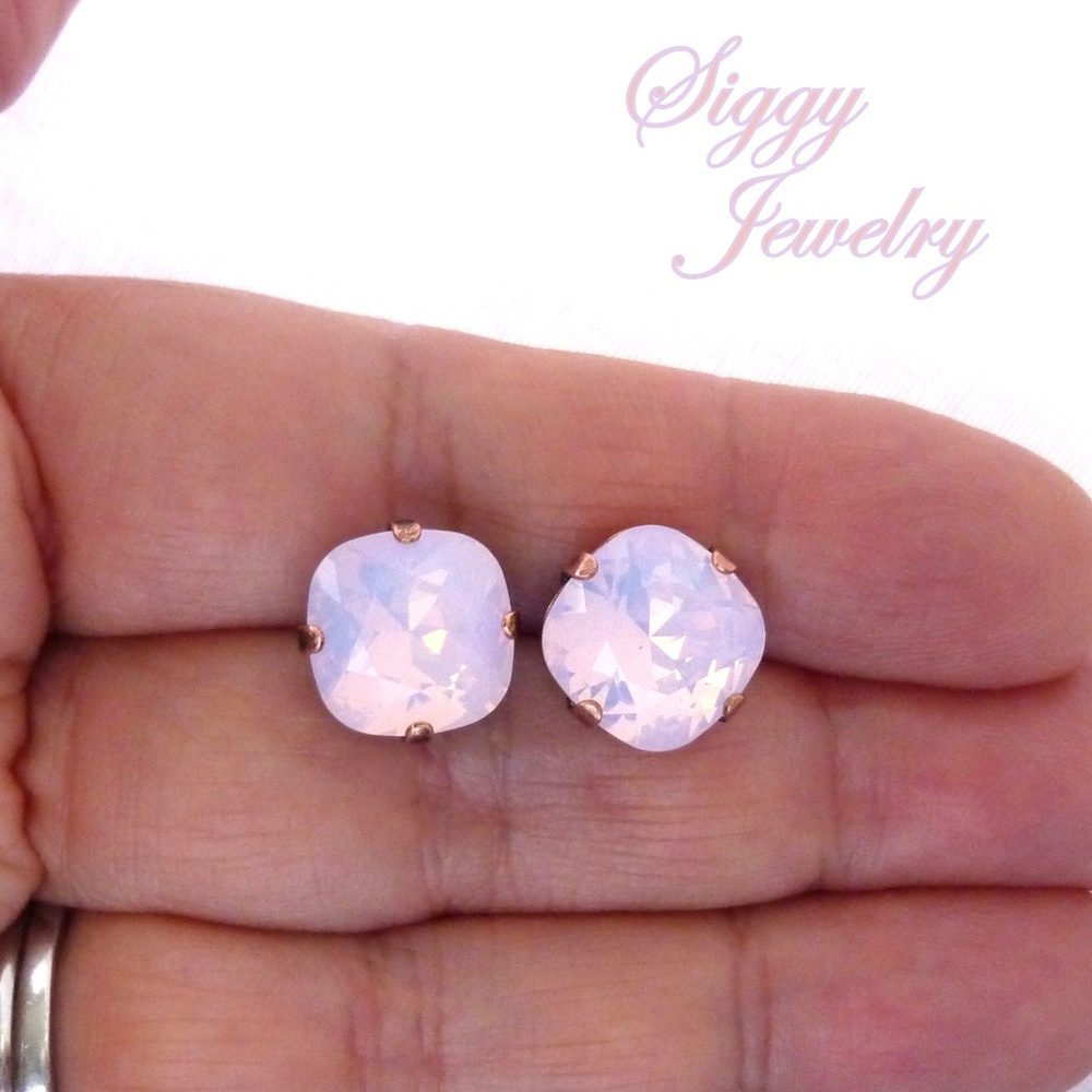 Swarovski Crystal Earrings, Rose Water Opal Studs. - Picture 2 of 3
